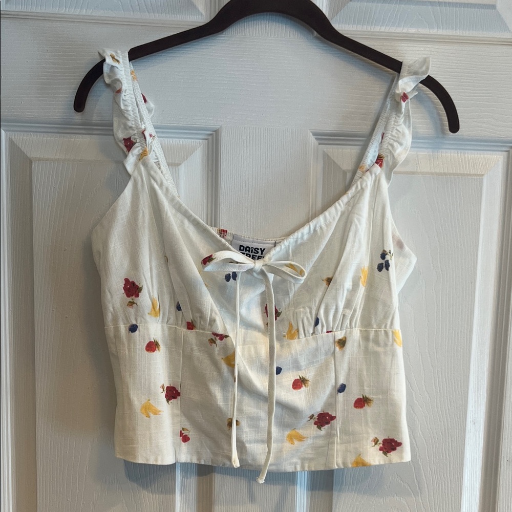Daisy Floral Print Ruffle Strap Tank Top
